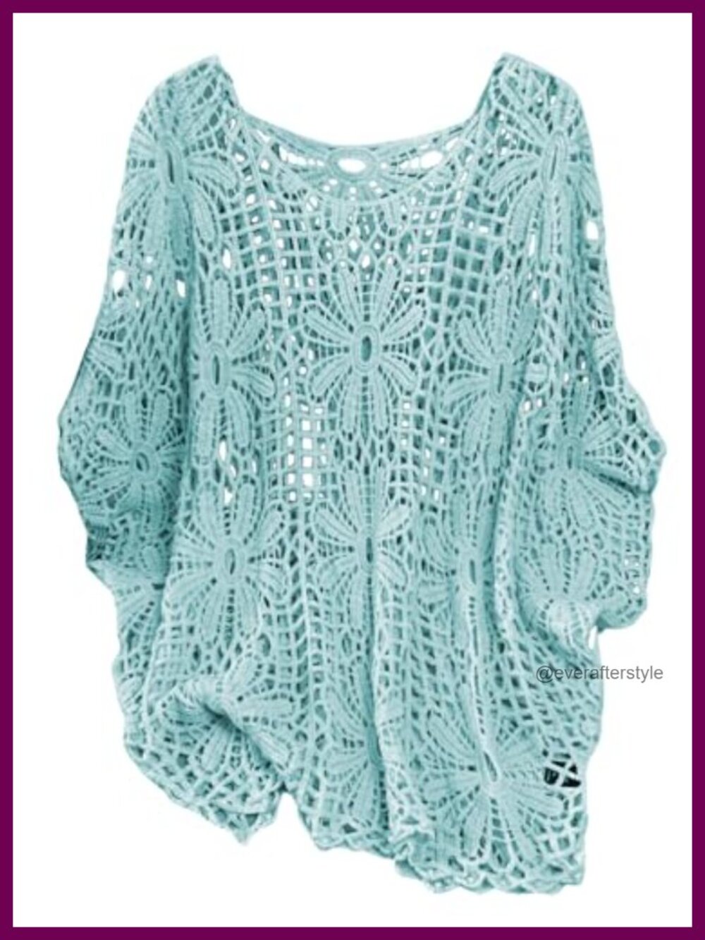 Plus Size Crochet Boho Beach Cover Up Dolman 3/4 Sleeve Hollow Out Top